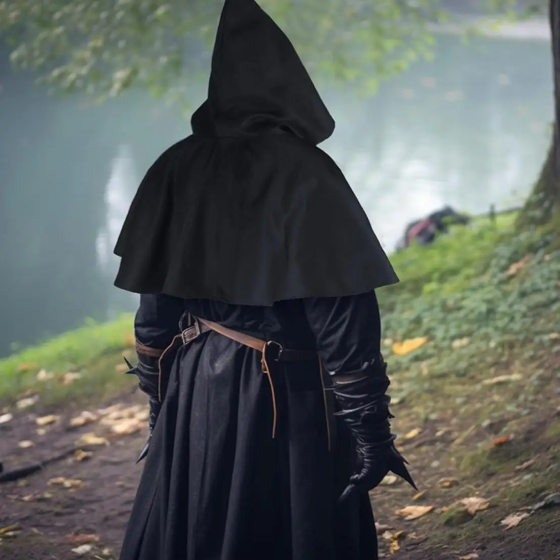 New Arrival ort Hooded Cloak Medieval Pointed Hat Wizard Cult oulder Wrap ort Robe loween Women's Ethnic Costume