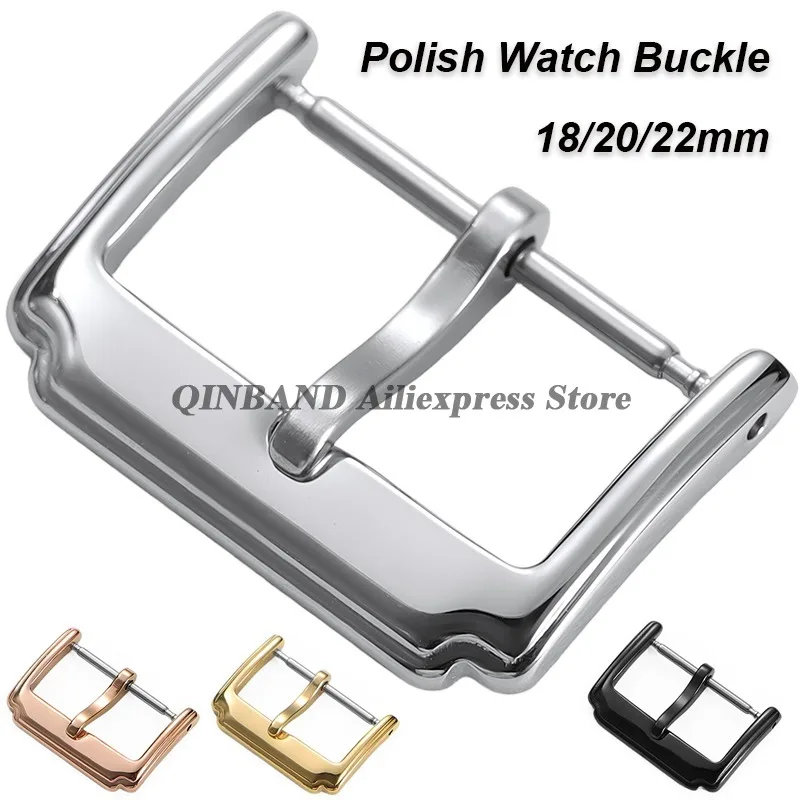 Hebilla de reloj de 18/20/22mm, cierre de Pin de acero inoxidable, correas de reloj, hebilla pulida en negro, dorado y rosa, accesorios de hebilla de reloj con botón