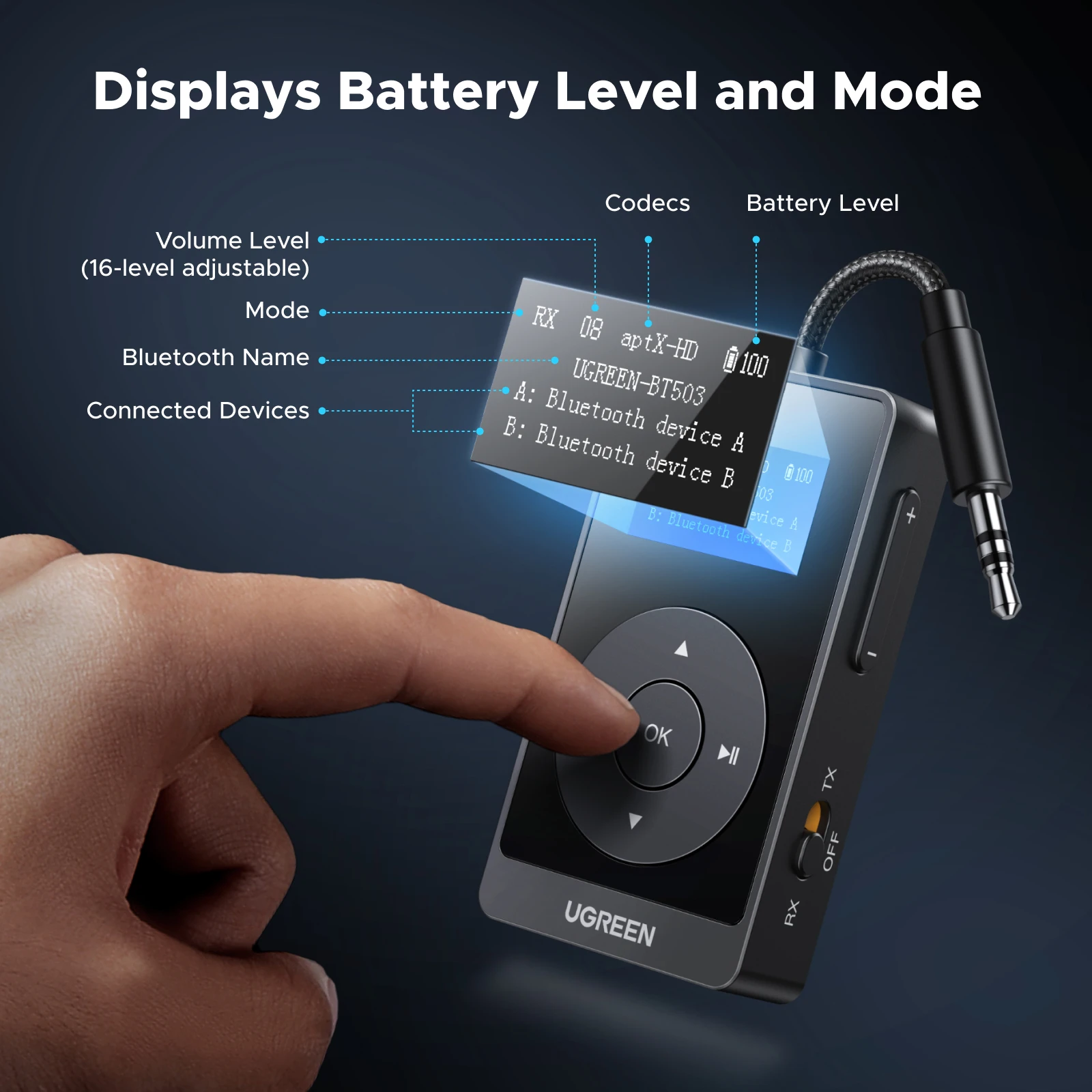 UGREEN aptX HD Airplane Bluetooth for All Headphones Wireless Audio Aux for TV Flying - Image 5