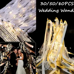 30-80pcs Led Fairy Glow Wedding Stick Silk Fairy Stick With Bell Wands For Wedding Cheering Favors Birthday Party Prop Gifts