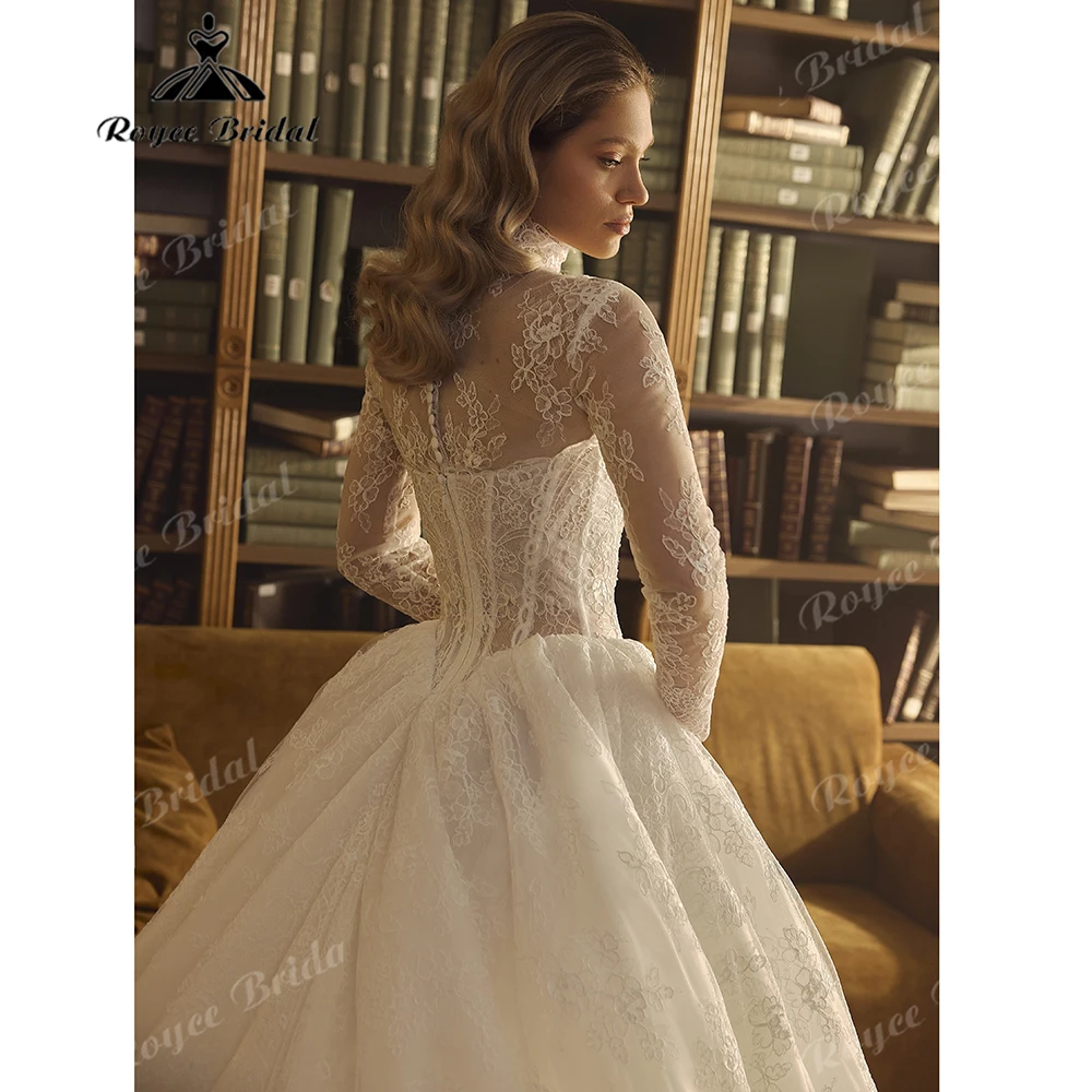 Vintage Lace Ball Gown Wedding Dress with Detachable Long Sleeve Bolero Strapless Corset Bridal Gown with Chapel Train Customize