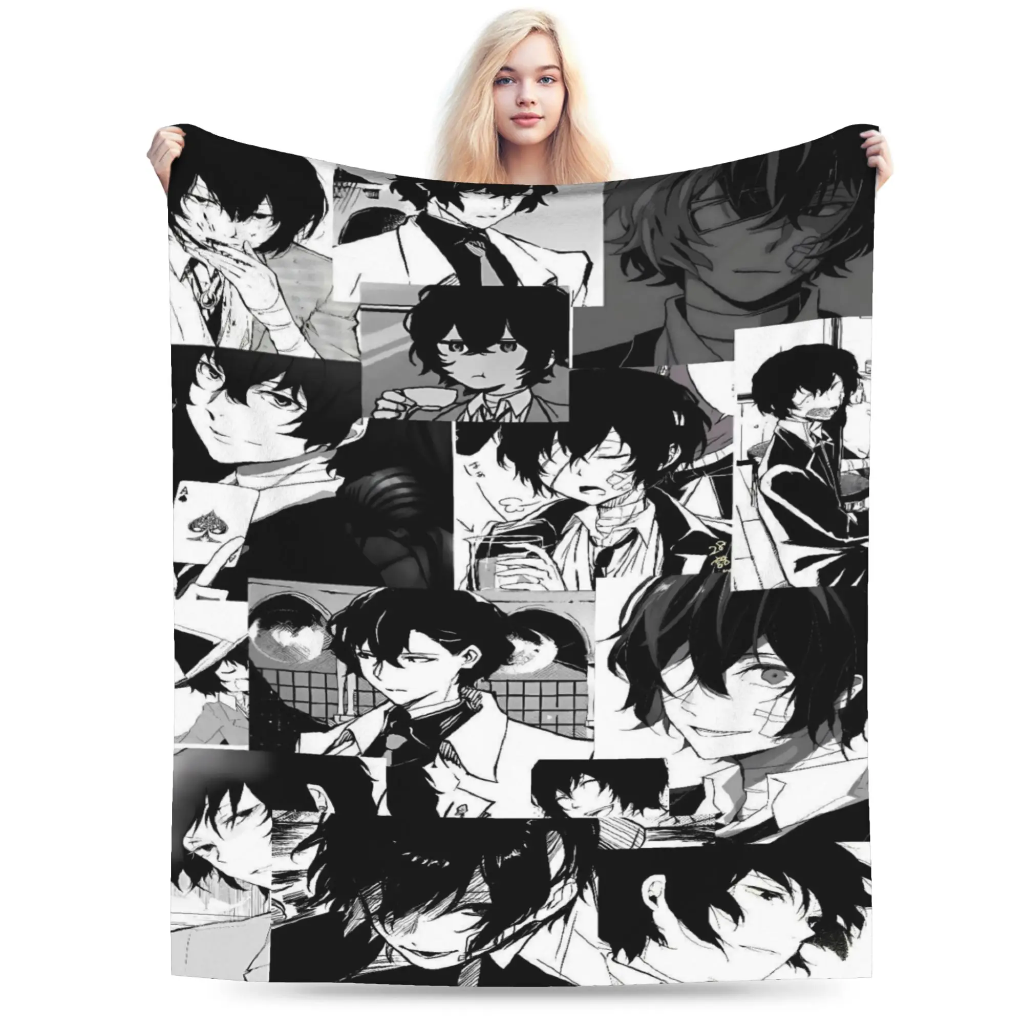 Dazai Bungo Stray Dogs Flannel Blanket Soft Durable Bedding Throws for Couch Bed Decorative Street Trend Bedspread Sofa Bed