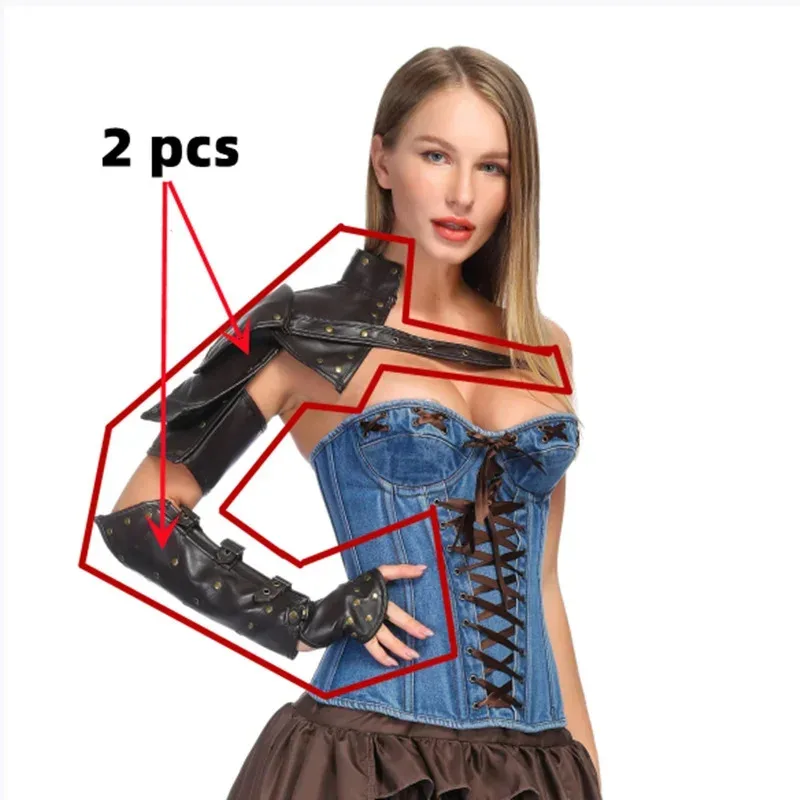 للجنسين القوطية Steampunk بو دروع واحدة الذراع مجموعة قابل للتعديل المسامير المعدنية حزام الكتف تأثيري حلي ملحق mj:3 #2