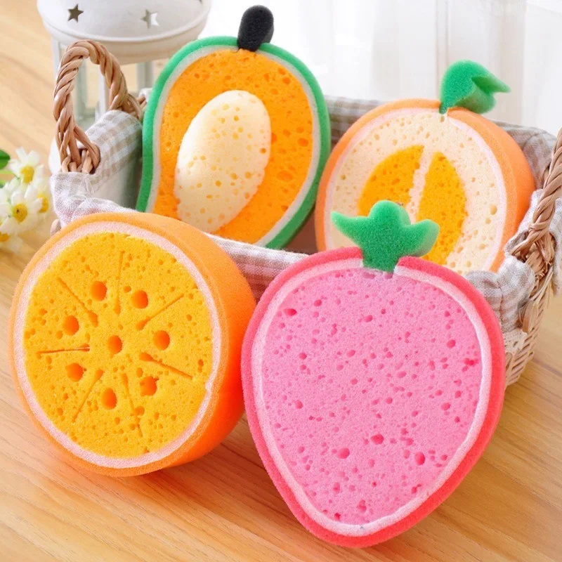 Cute Fruit Shape Thickened Sponge Dishwashing Wipe Washcloth Kitchen Household Pot Brush Dish Sponge Kitchen Cleaning Tools