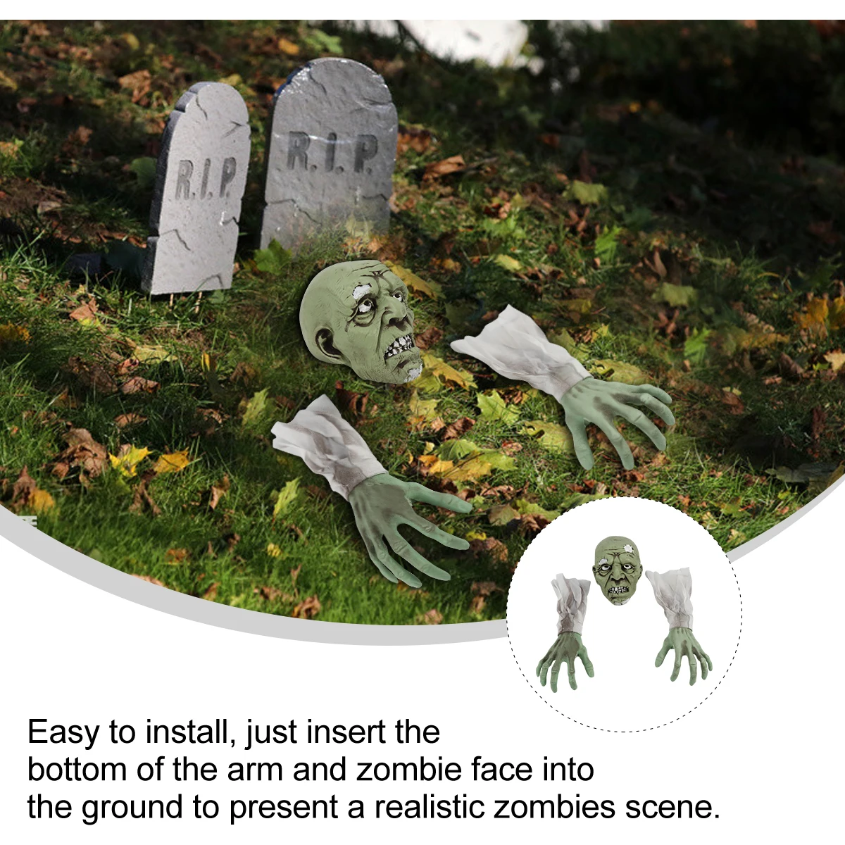 

Zombie Head Hand Toy Scary Halloween Lawn Stake Face Stakes Decorations