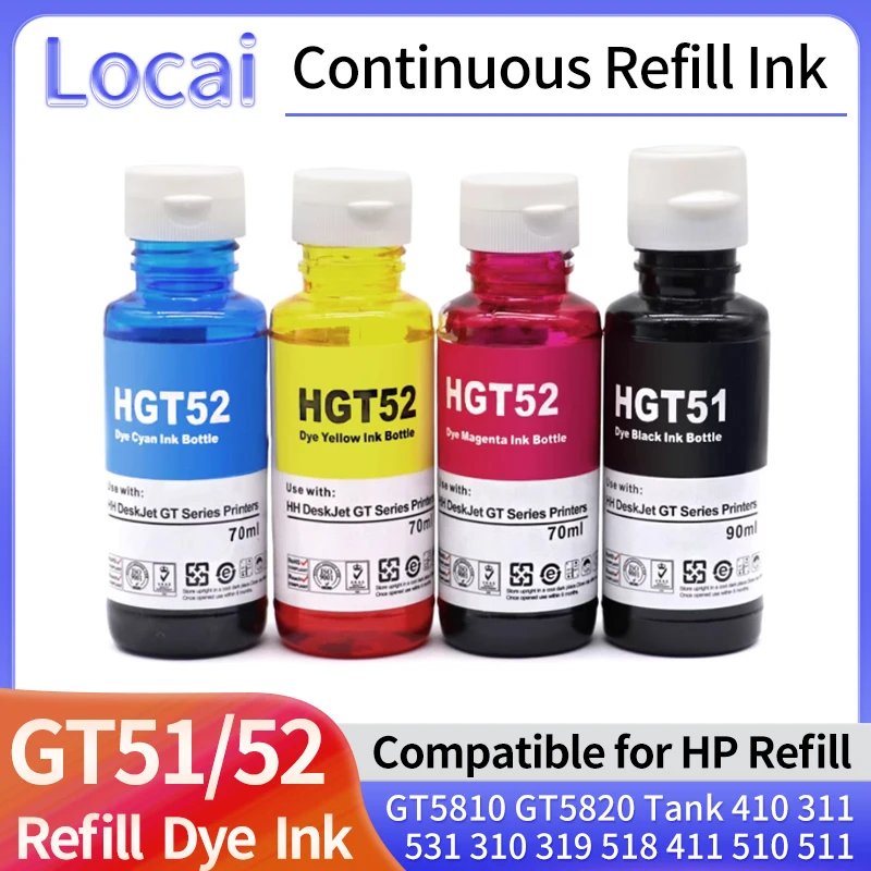 GT51 GT52 Refill Dye Ink GT5810 GT5820 GT5811 GT5821 For HP Smart Tank 450 455 500 510 515 516 519 530 559 570 610 615 Printer