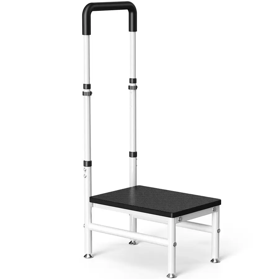 

Табурет с ручкой для взрослых и пожилых людей, прочный деревянный табурет-платформа с регулируемым поручнем, широкой нескользящей опорной площадкой.