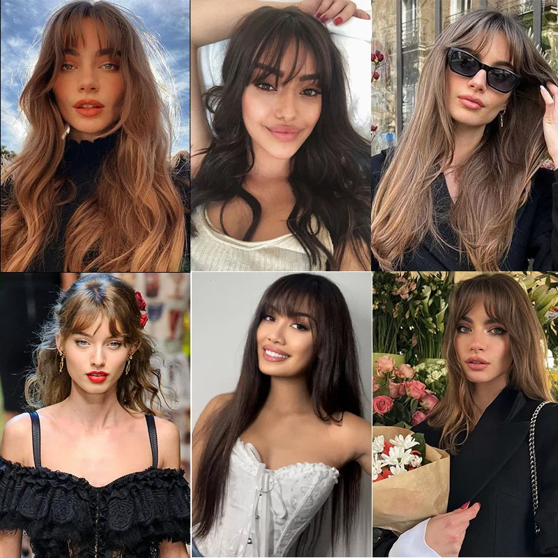 Synthetic Bangs Hair Clip In Bangs Wispy Bangs Fringe With Temples Hairpieces Brown Black Fake Bangs Hair Extensions For Women