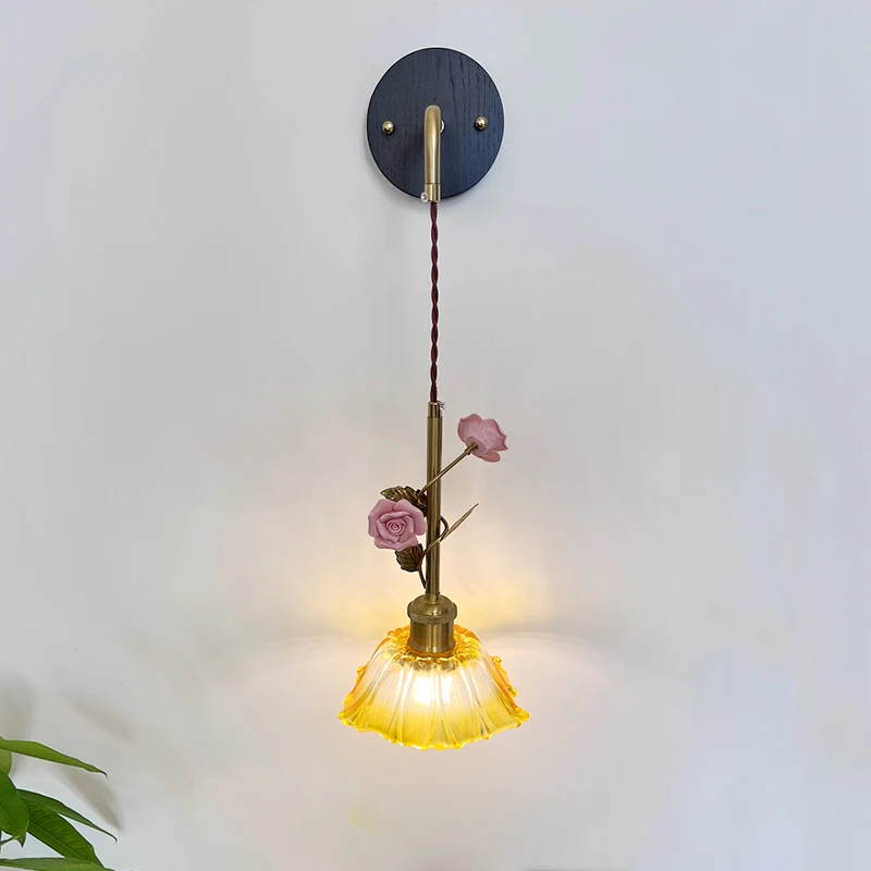 

Американские винтажные настенные светильники с цветами, керамические стеклянные настенные бра, прикроватный настенный светильник для спальни, настенный фоновый декор для гостиной