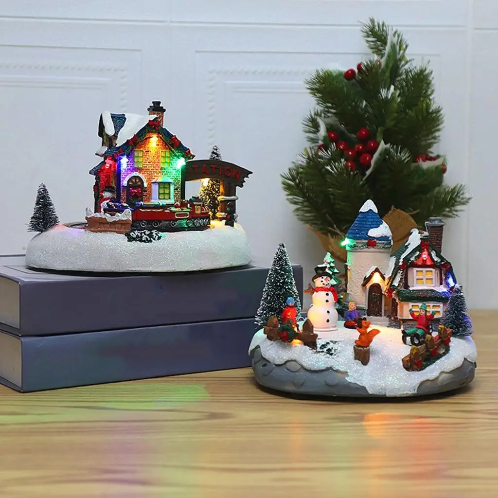 Christmas Village Houses Battery Operated Ornaments Musical Collection Gifts Snow View House for Indoor Home Desktop Children