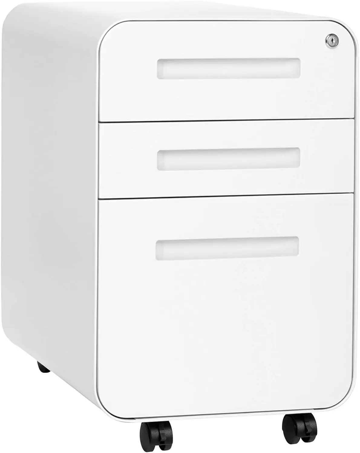 

Stockpile 3 Drawer File Cabinet with Lock - Under Office Desk Metal Filing Cabinet, Legal/Letter File Folders,White