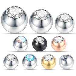 10Pcs Steel Piercing Balls CZ Gem Labret Tongue Ear Belly Eyebrow Piercing Replacement Attachment 16G 14G DIY Body Jewelry