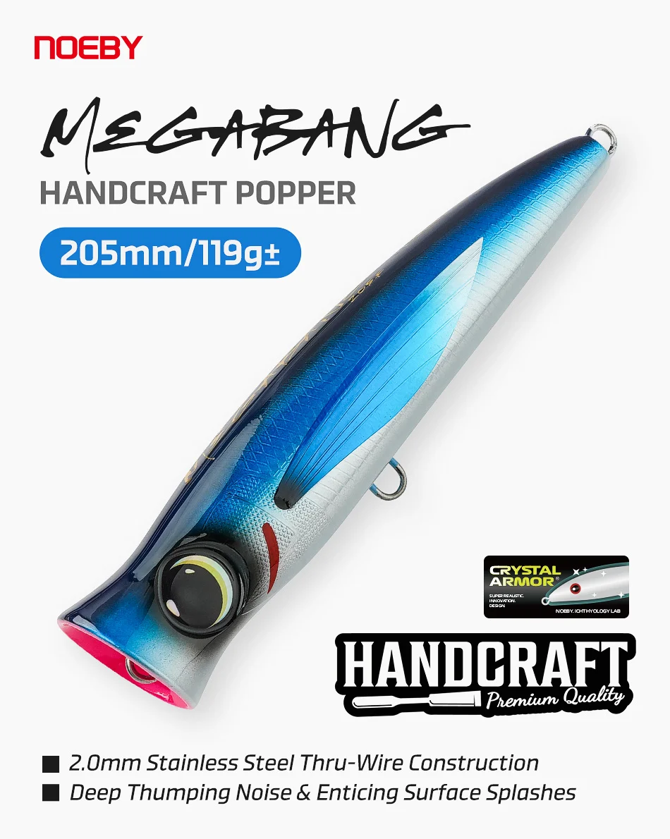 NOEBY Megabang Popper-Köder 205mm 119g± Handgefertigter Premium-Kristallpanzer-Verstärkter Körper GT Thunfisch Big Game Popping – Detail 1