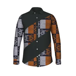 Abbigliamento uomo africano Dashiki Camicia da uomo con risvolto Bazin Riche Abbigliamento uomo africano Stampa in cotone Patchwork Top Camicie WYN1413