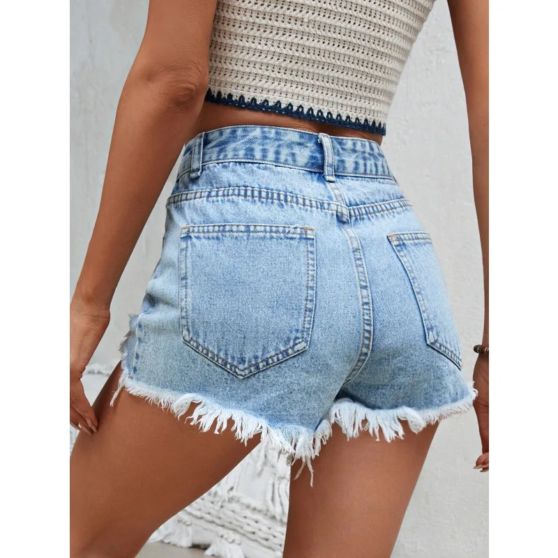 2025, zerrissene Denim-Shorts für Damen, Modetrend, Persönlichkeit, D35863
