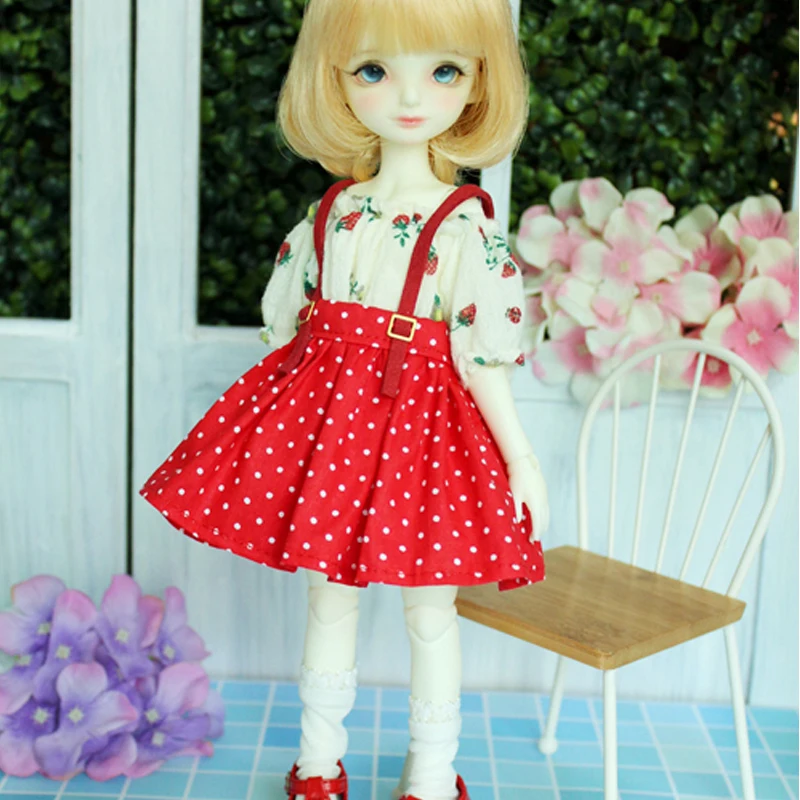 D04-A311 children handmade toy 1/6 Uncle MSD MDD Doll BJD/SD GSC doll Accessories red polka dots suspenders skirt 2pcs/set