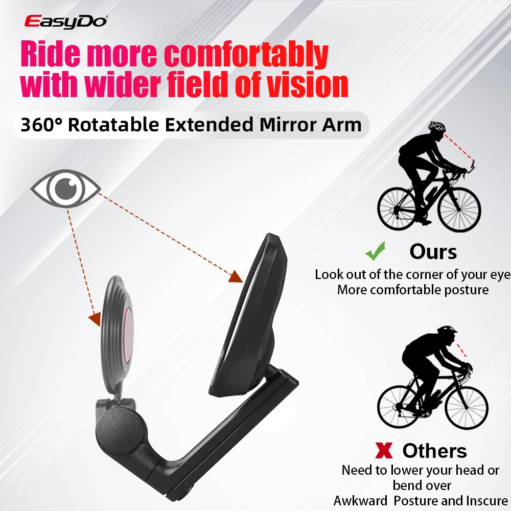 Easydo Bicycle Mirror 360 Adjustable Rotatable Handlebar Mirror Bar End Wide Range Durable Rearview Mirrors for Electric Scooter