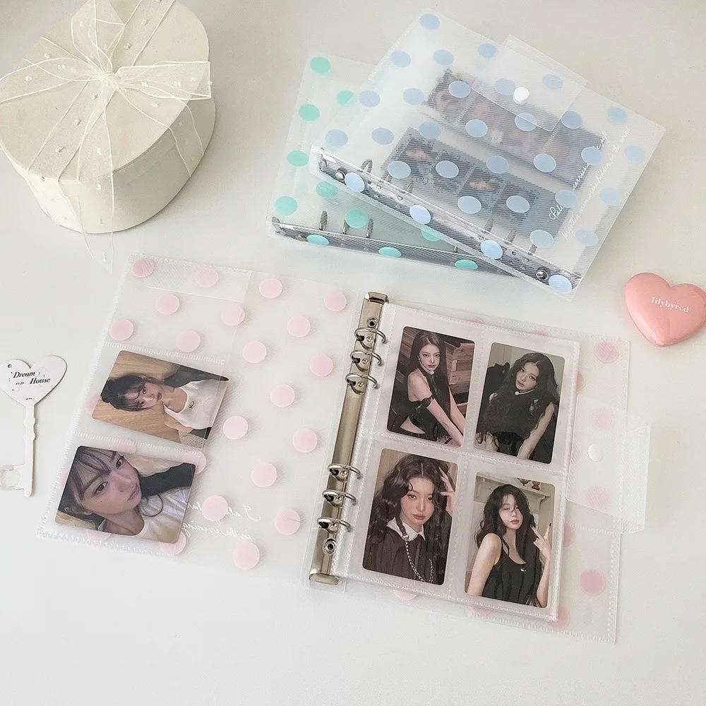 A5 Size Loose Leaf Binder Cover 3 Inch Width Clear Transparent Photocard Collection Shell No Inner Pages Polka Dot Pattern