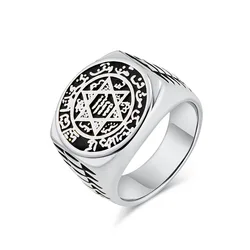 Seal Solomon Six-Pointed Star 12 Constellation Mens Womens Stainless Steel Talisman Health Prosperity Ring