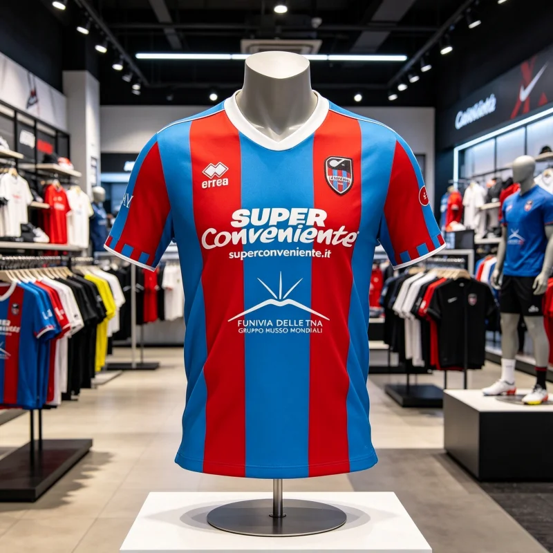 Camisa de Futebol Catania 2026 Vermelha com Listras Azuis, Camiseta Esportiva Respirável, Camisa de Futebol com Impressões 3D HD, Camisetas para Família e Crianças