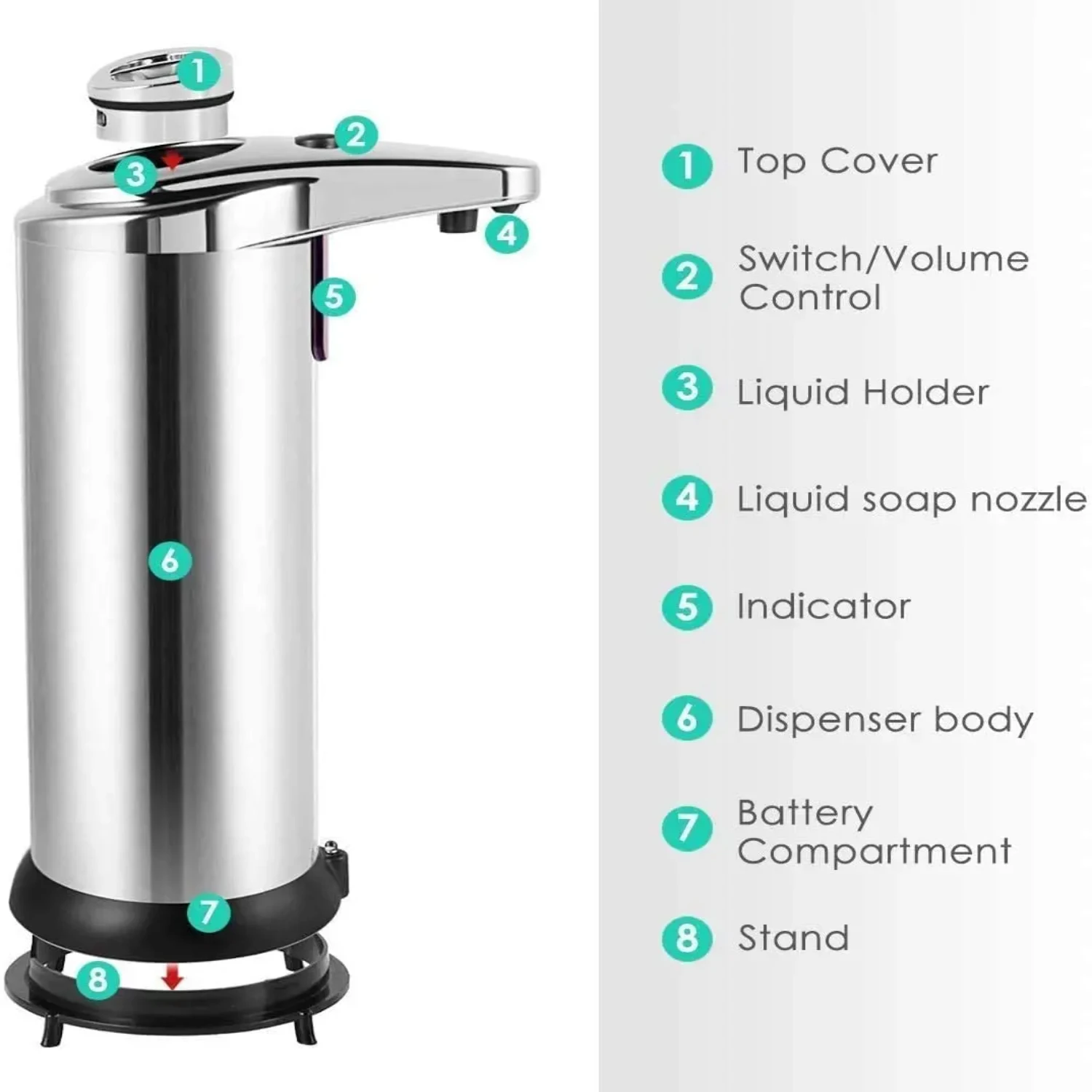 Stainless Steel Automatic Liquid Soap Dispenser Smart Sensor 250ML Hand Wash Induction Sanitizer Dispenser Home Kitchen Bathroom