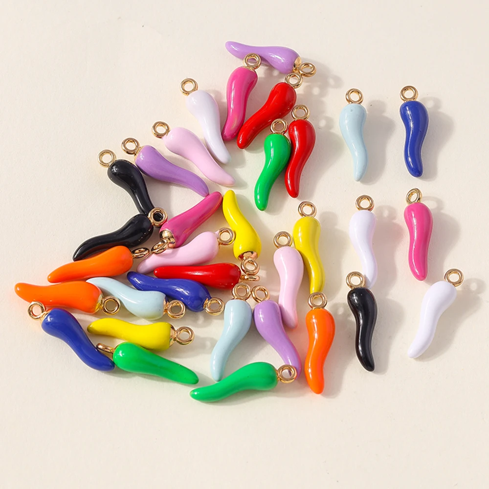 10pcs Cute Enamel Chili Colorful Hot Pepper Charms Pendants of Necklace Earrings Keychains DIY Jewelry Making Accessories