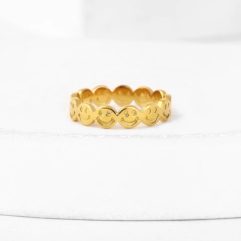 18k Plated Fashion Gold Colour Stainless Steel Smile Ring For Man Women Couple&Wedding Jewelry Charm Personality Accessories