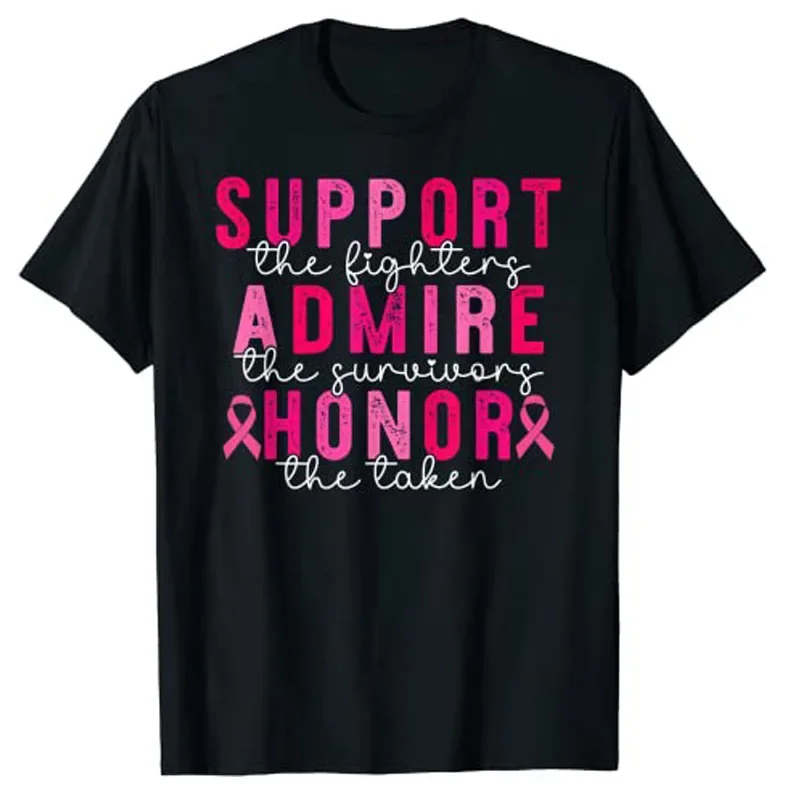 Breast Cancer Support Admire Honor Breast Cancer Awareness T-Shirt Sayings Quote Graphic Tee Tops Letters Printed Basic Outfits