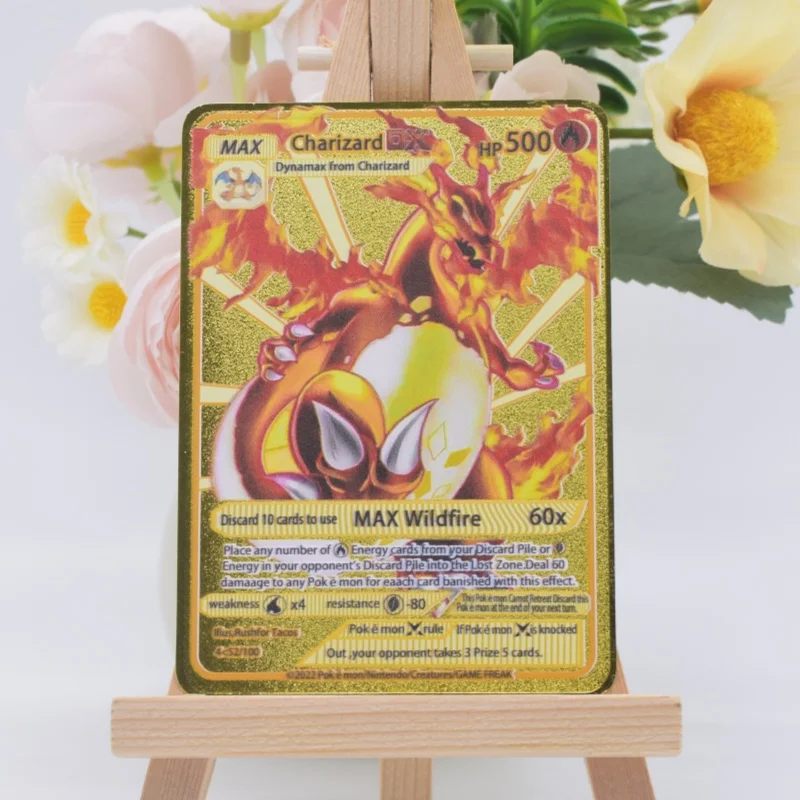 100000 Points HP Poke Metal Card Charizard Golden Metal Super Cards English Card Mewtwo Vmax Mega Anime Game Collection Gifts