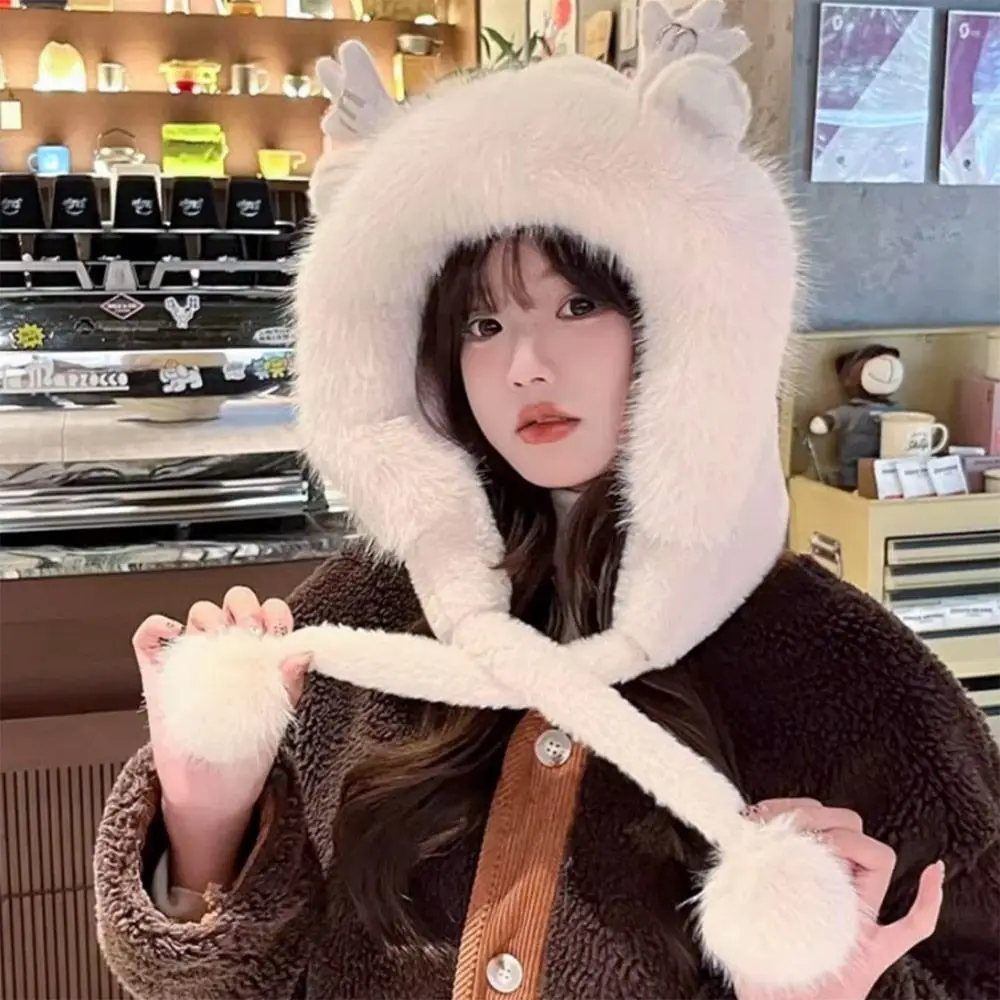 Velvet Warm Winter Hat Thickened Kawaii Plush Cap Cute Bomber Hat for Women