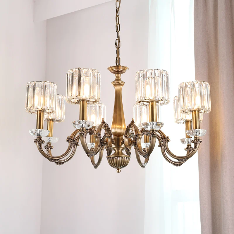 Luxury Crystal Lampshade Copper LED Chandelier Light for Living Room Villa Bedroom Dining Room Foyer decor Church Hotel lighting