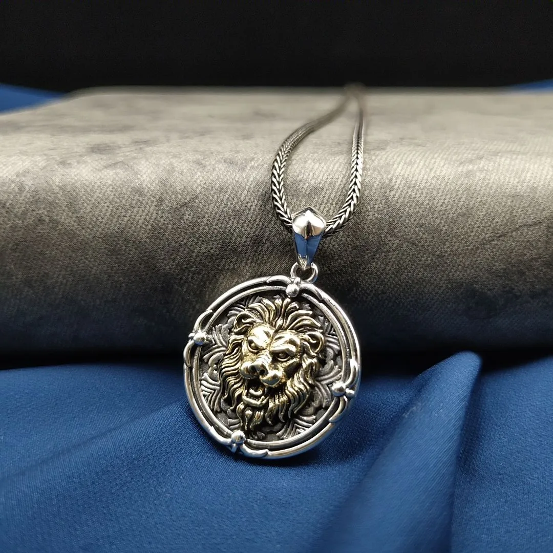 100%S925 sterling silver European punk style male lion pendant image 6