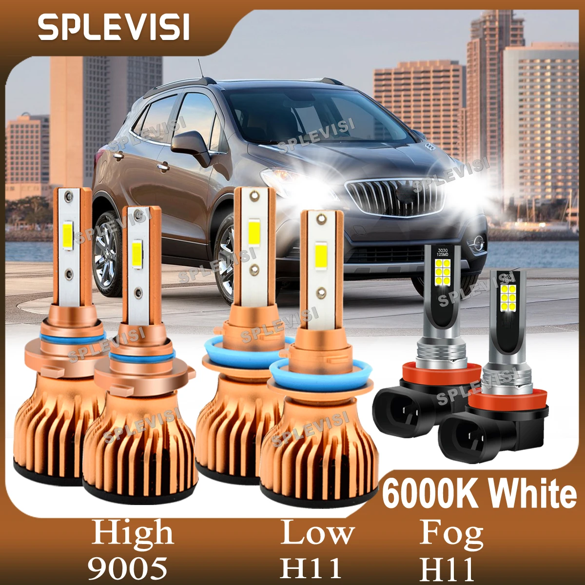 

SPLEVISI CSP Chips Led Headlight High Low Beam Foglamp For Buick Encore 2013 2014 2015 2016 2017 2018 2019 2020 Clear White Lamp