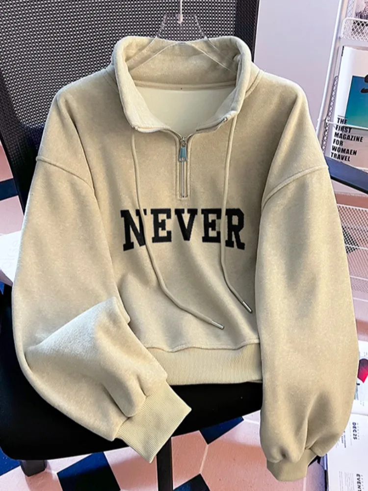 Bluza z kapturem Thiened Fce z zamkiem błyskawicznym, stójką, damska, luźny krój, jesienno-zimowa, odzież wierzchnia