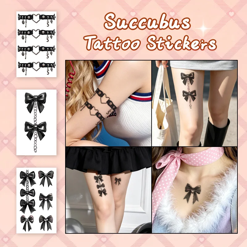 Bow Chain Ribbon Temporary Tattoo Sticker, Long-lasting and Waterproof, Realistic Fake Tattoos for Women, For Arm, Chest, Leg