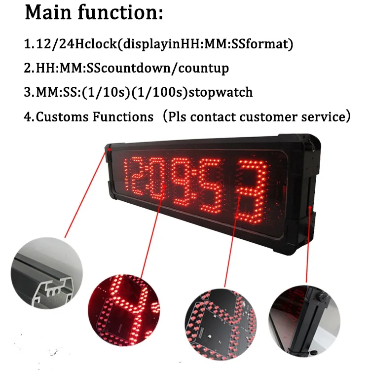 Dry Letter 5 Inches 6 Digits Large Size Clock 7 Segments Large Outdoor Waterproof Light Emitting Diode Display Remote Control