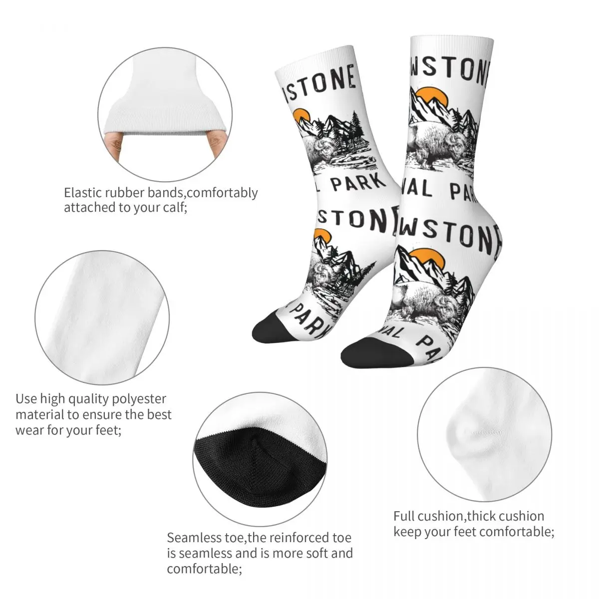 Winter Warm Hip-hop Women Men Vintage Yellowstone National Park Wyoming Mountains Bison Socks Non-slip Basketball Socks