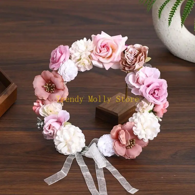 

N5KB Bride Flower Crown Wedding Floral Garlands Crown Hair Wreath Photo Headwear