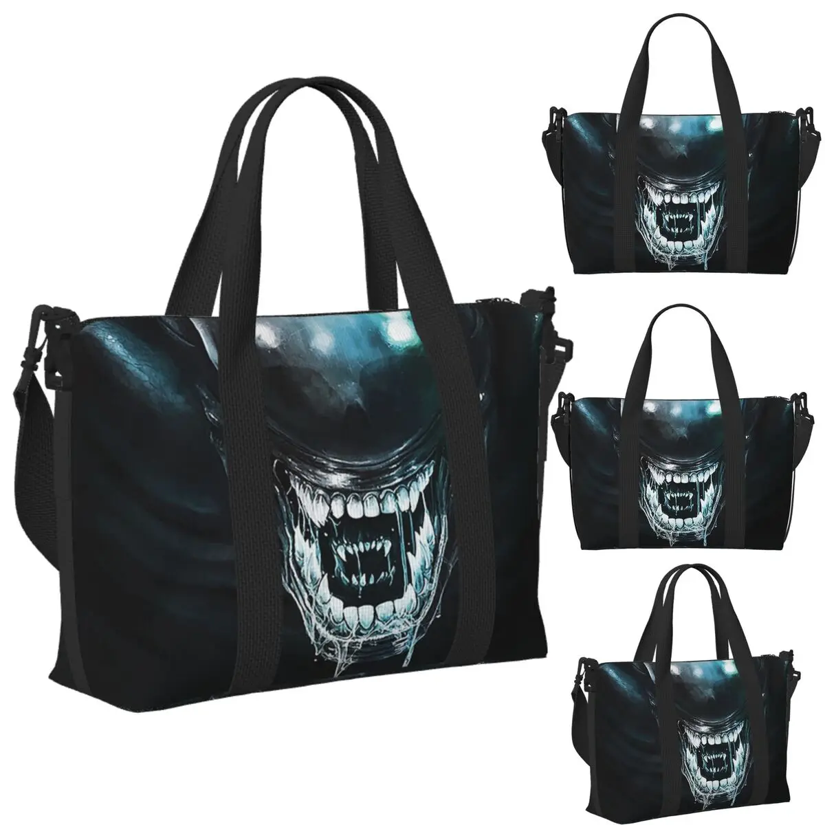 

Custom Xenomorph Alien Beach Travel Bag Large Capacity Tote Bags for Gym Yoga Women Shopping Duffle Shoulder Bag