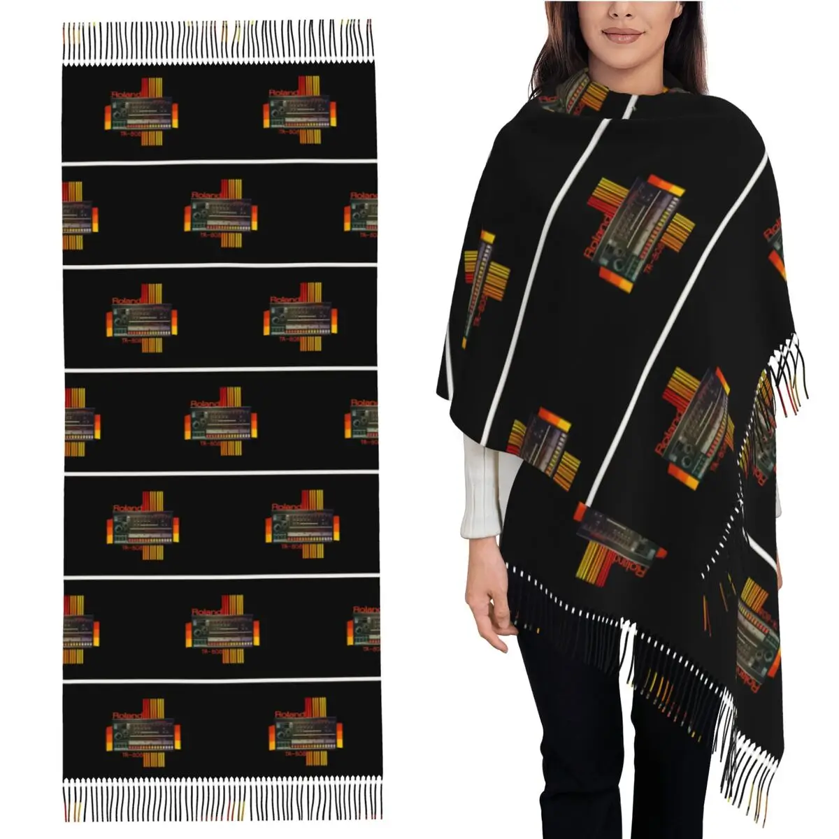 

Roland Tr-808 Drum Machine Model Scarf Tassel Scarves Women Soft Warm Shawls and Wraps Long Fall Winter Shawl Wrap