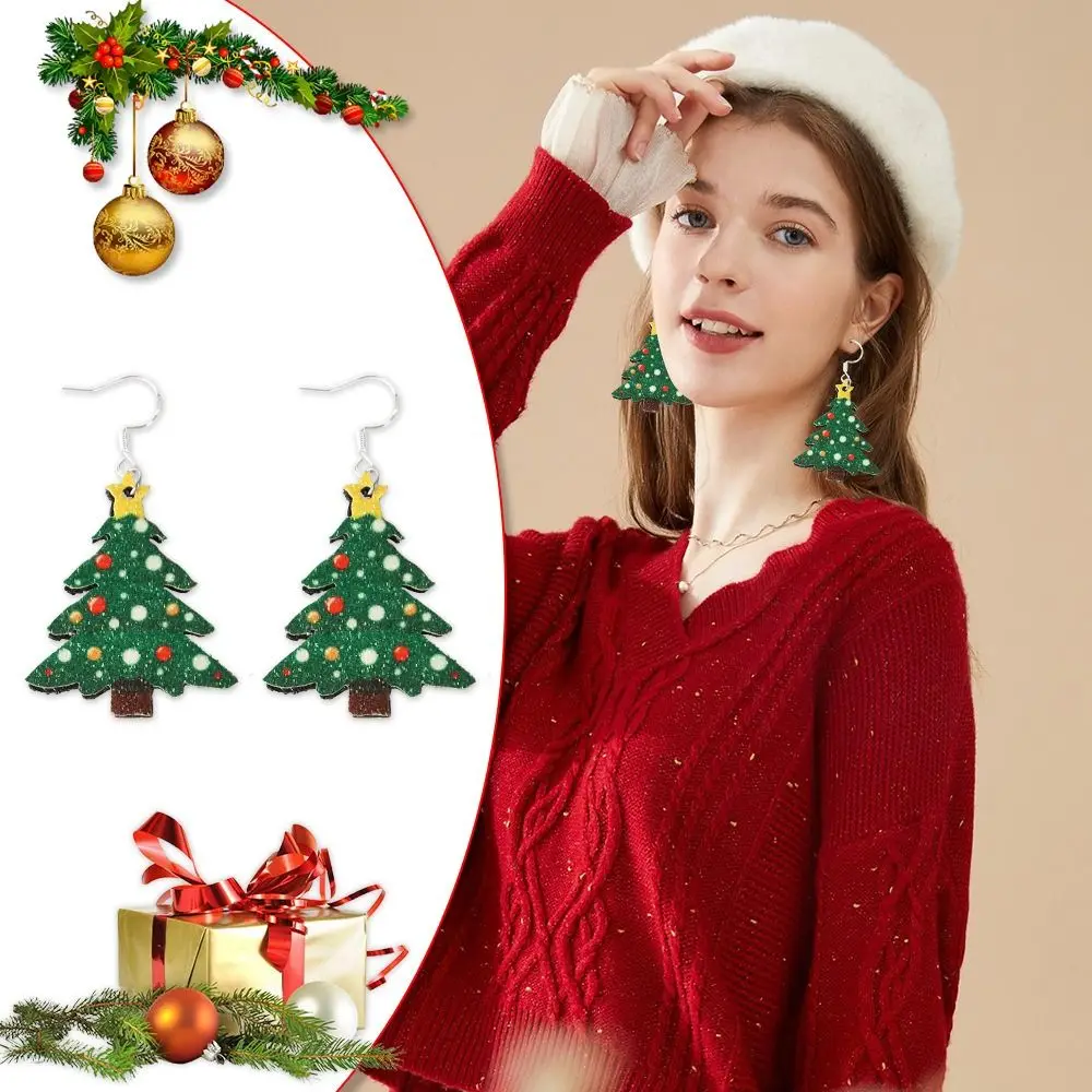 1Pair Fashion Christmas Tree Christmas Earring Snowman Handmade Sew Santa Claus Earrings Felt Shiny Xmas Eardrop Party