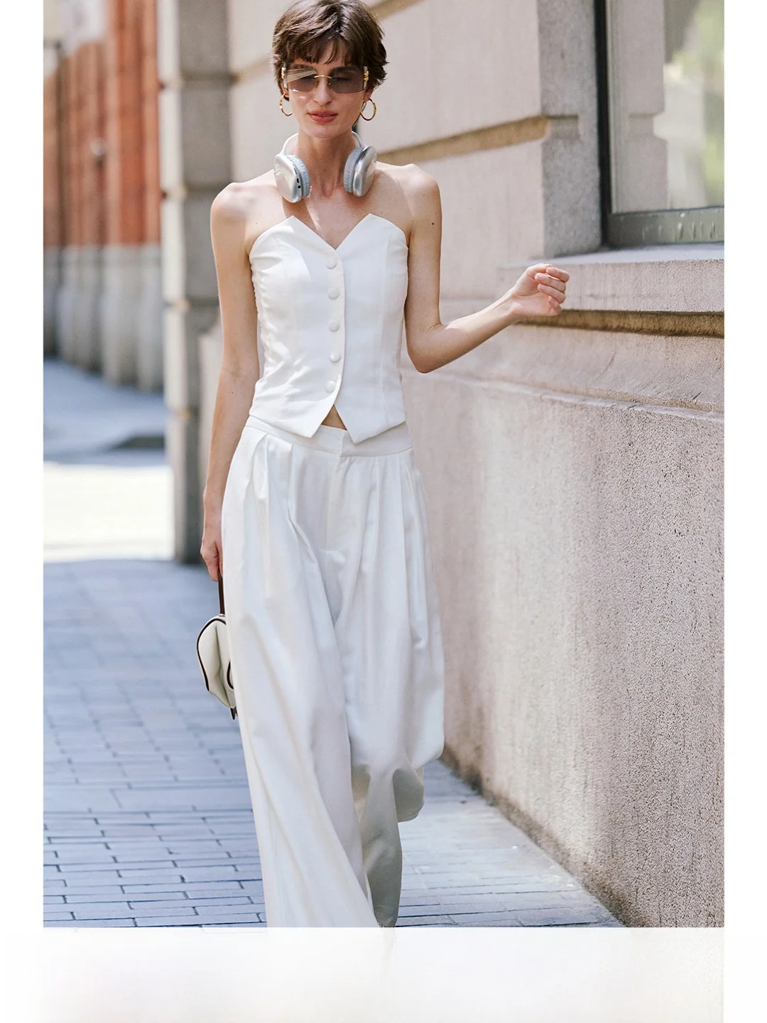 Luna7xi Luxury Two-Piece Set V-Neck Wrap Bustier Wide Leg Casual Pants Commute Ensemble Women Breathable Polyester Fiber