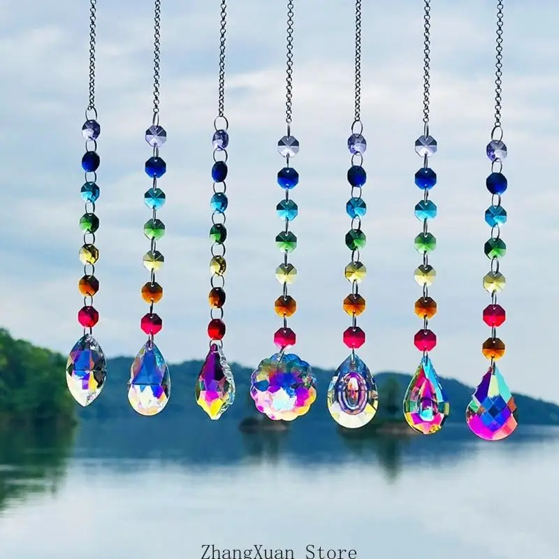 Wedding Use Hanging Window Set, 7 Count Faceted Light Catching Hanging Set for Indoor Home Room Daily