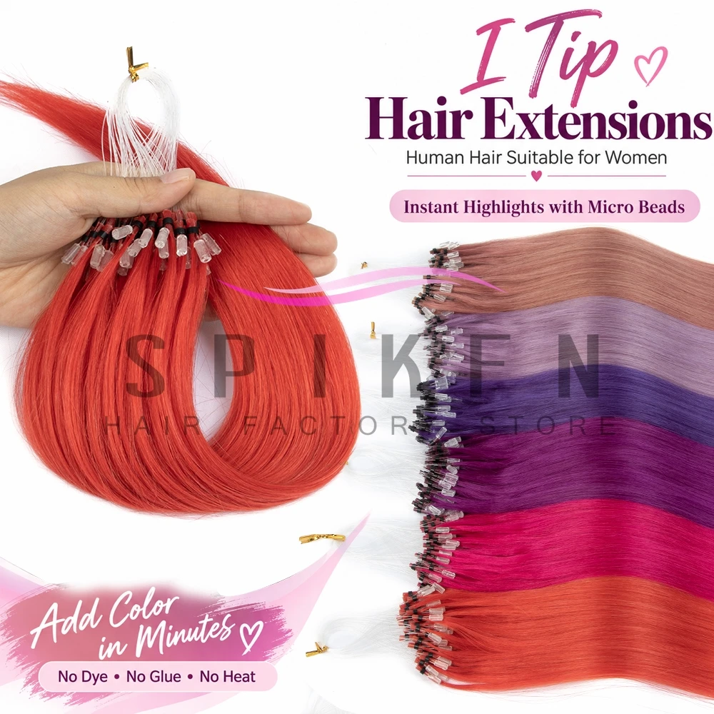 Multi-color Micro Loop Ring Human Hair Extensions 50pcs/30G Beads Tip Invisible Microlink Hair Extensions Micro Loop 12