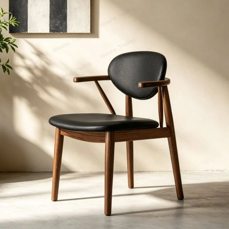 Medieval solid wood chair Italian light luxury hotel negotiation back chair, restaurant wabi sabi, dining chair
