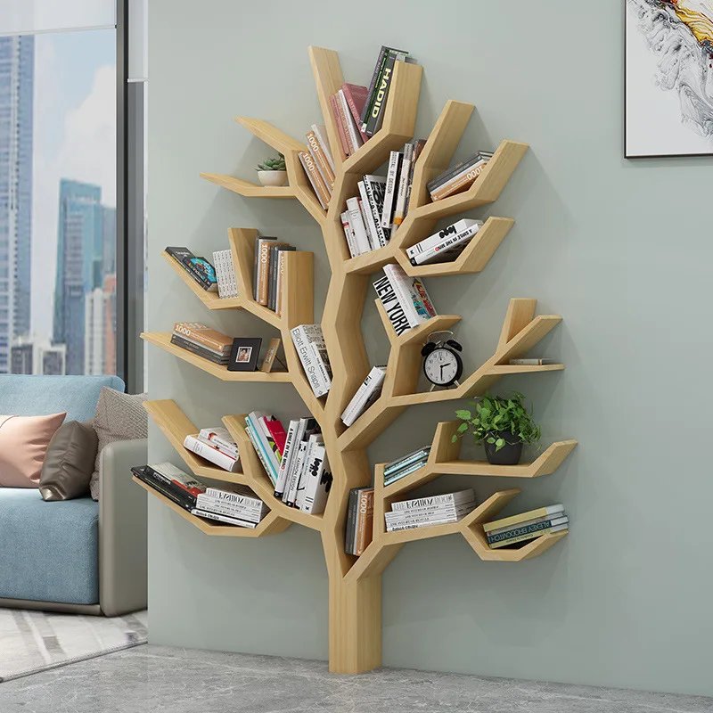 

Simple modern solid wood tree bookshelf office living room sofa edge creative wall floor shelf decorative shelf