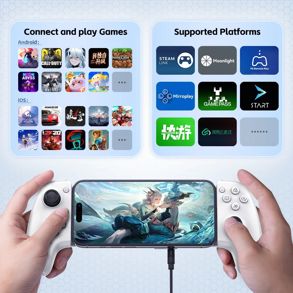 وحدة تحكم ألعاب الهاتف المحمول الجديدة Gamwing AoBing Max، عصا التحكم من النوع C، سلكية وBT متوافقة مع Android، iOS، PC، Switch