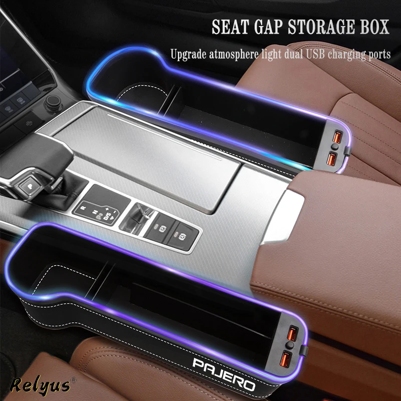 Car Seat Gap Filler Organizer for Mitsubishi Pajero V97 V90 V80 1 2 3 4 5 USB Charging Atmosphere Lamp Auto Storage Box