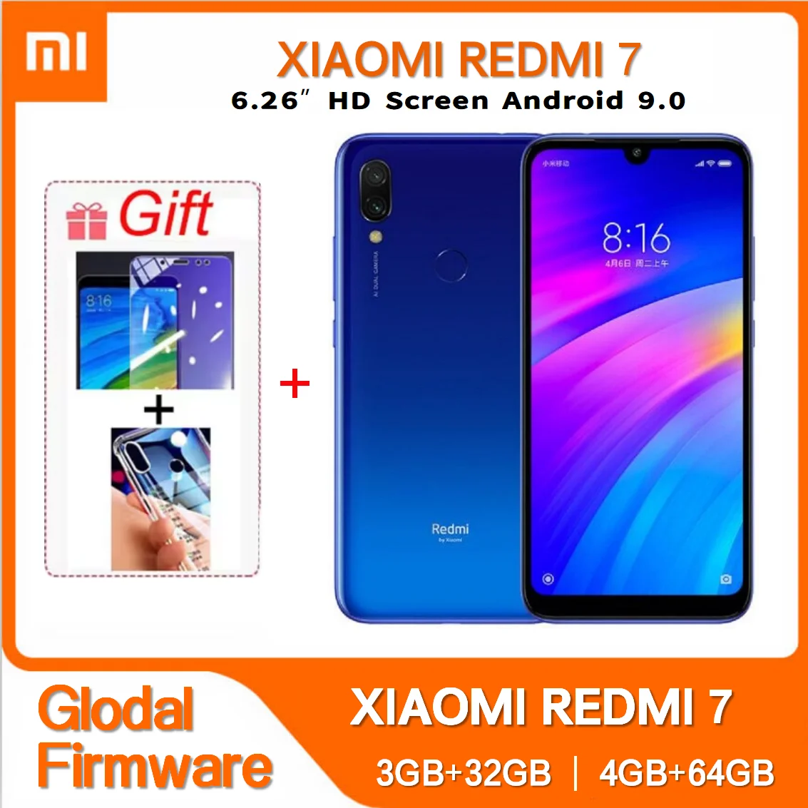 

Оригинальный Смартфон Xiaomi Redmi 7, 4 ГБ, 64 ГБ, глобальная прошивка, HD экран 6,26 дюйма, Восьмиядерный процессор, 4000 мАч, разблокированные мобильные телефоны Android 4G