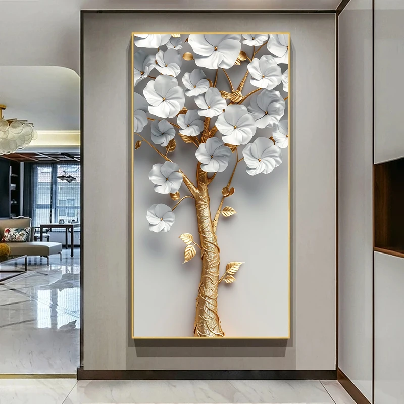 Abstract White Flower Tree Canvas Prints Posters Wall Art Picture for Living Room Moder Home Decor Entrance Painting No Frame